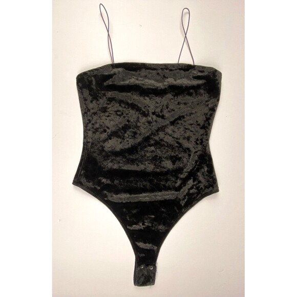 Garage Bodysuit Womens Medium Black Crushed Velvet Sleeveless Snap Whimsigoth - Picture 1 of 7